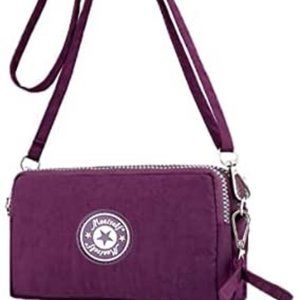 Valexbia Cell Phone Purse 3 Layers Zipper Handbag Nylon Crossbody Shoulder Bags